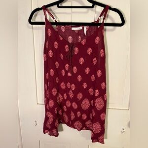 Women's Burgundy Patterned Top with Tassels